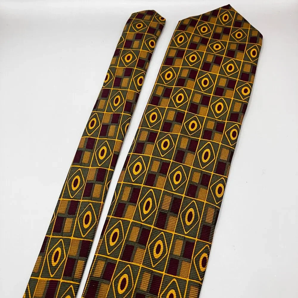 Coach Tie 60” x 3.75” 100% Italian Silk Green Red Yellow Geometric Preppy Career